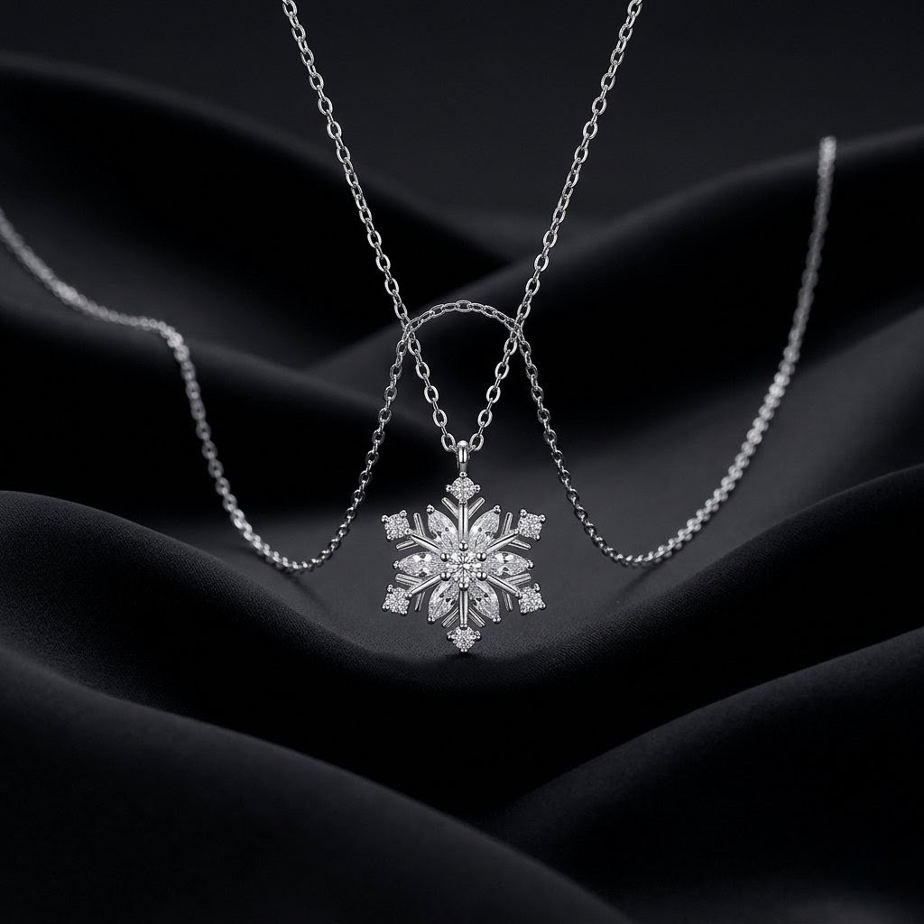 360° Rotating Front Design zircon snowflake neckless 