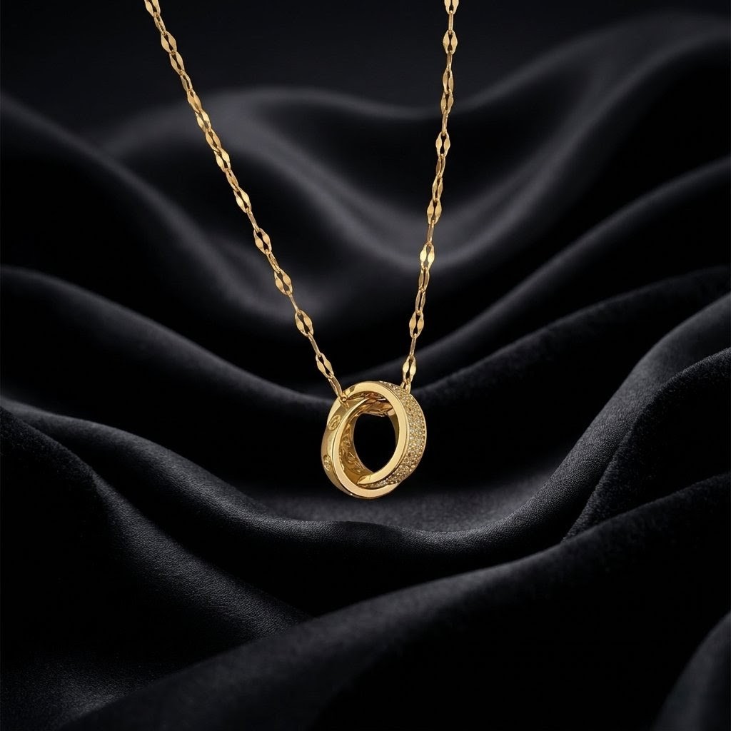 Diamond encrusted double-ring necklace
