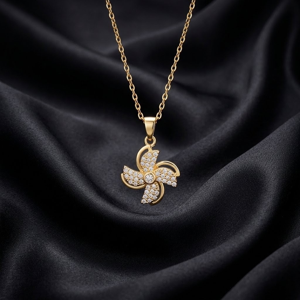 Rotatable Golden Zircon Windmill Necklace