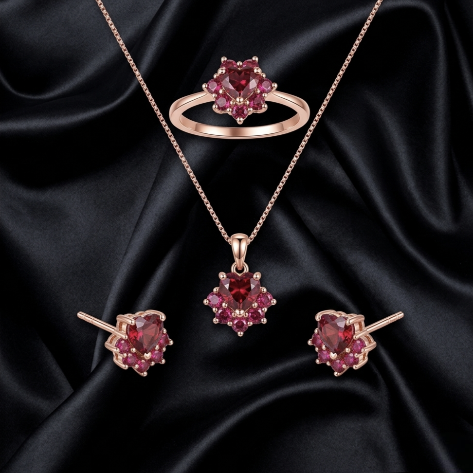 Natural Magnesium Aluminum Garnet Ring Pendant Earrings Set Seiko Inlay Light Luxury Elegant Women