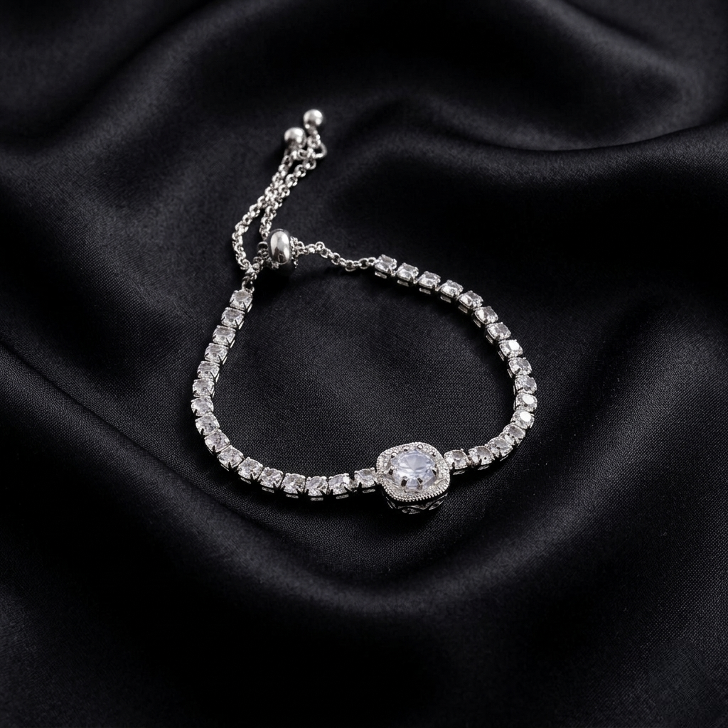 Titanium still Aura Square Crystal Adjustable Bracelet