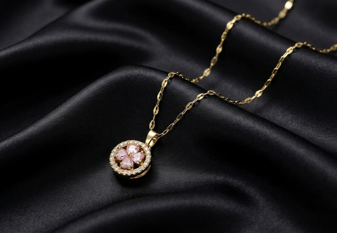 Premium rotable gold pink nacklece